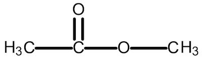A molecule has the condensed formula C H 3 C O O C H 3.