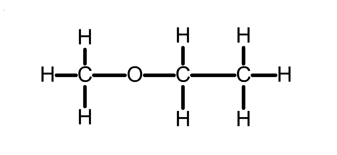 A two carbon chain. One carbon is bonded to an O C H 3 group.