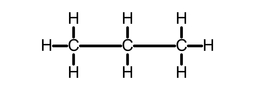 A three carbon chain. All carbons are bonded to H atoms.